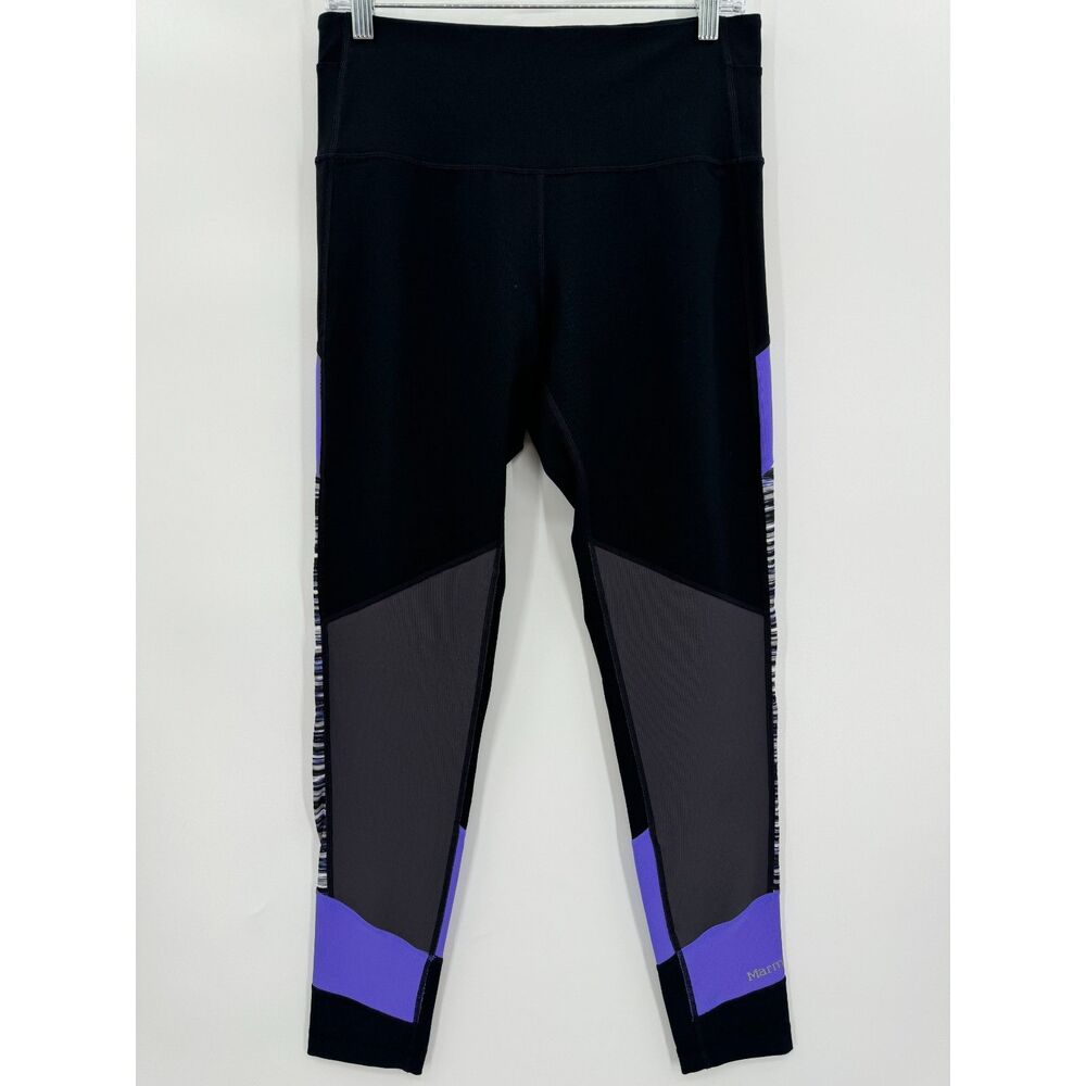 MARMOT Adrenaline Performance Black Purple Full Length Color Block Leggings Sz L